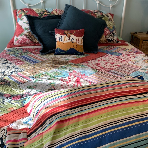 POTTERY BARN VINTAGE SALSA HAWAIIAN PATCHWORK QUEEN COMFORTER AND DUVET SET - Picture 10 of 14